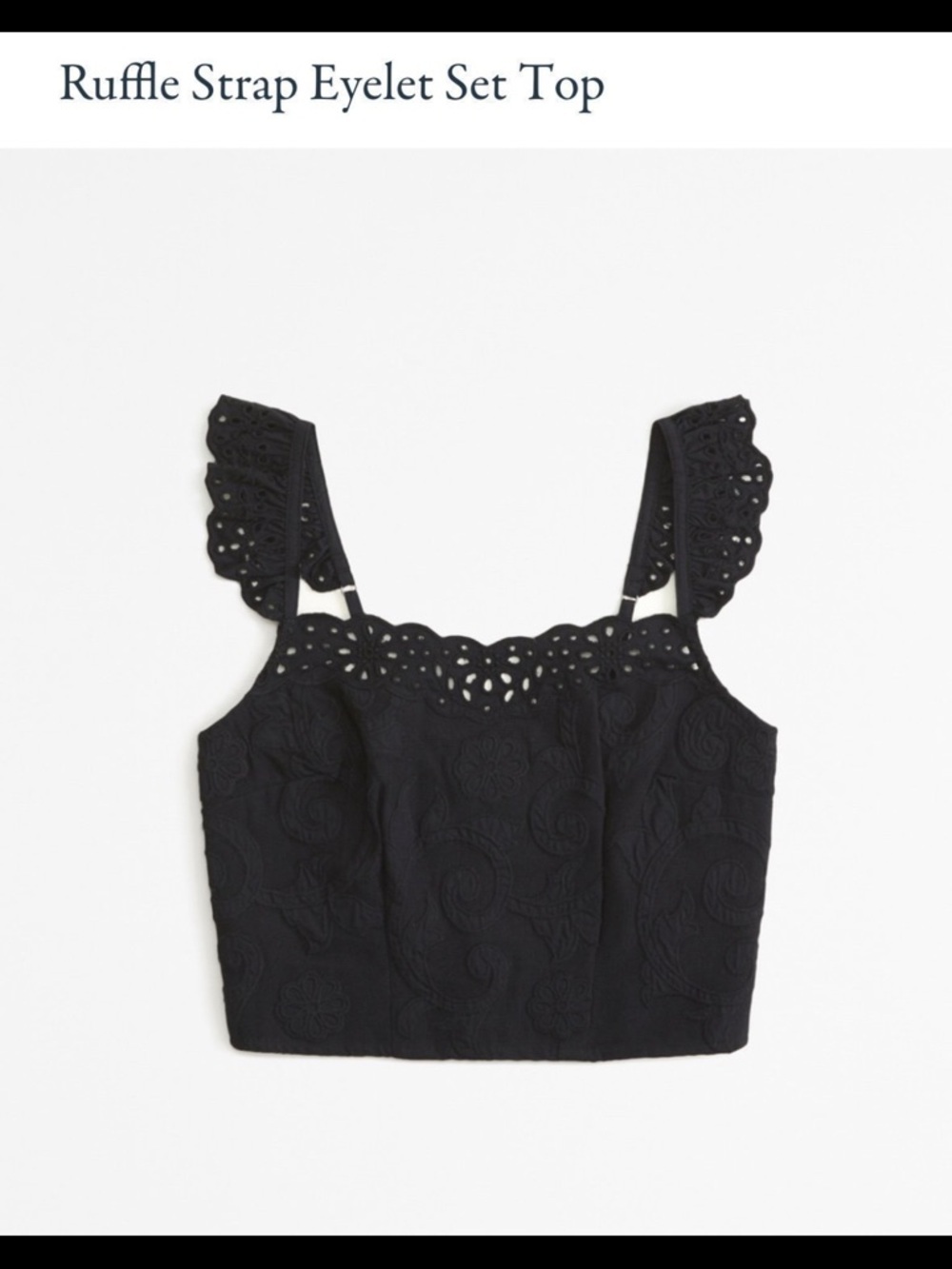 NWT Abercrombie & Fitch Black Ruffle Strap Eyelet Crop Top Size Small